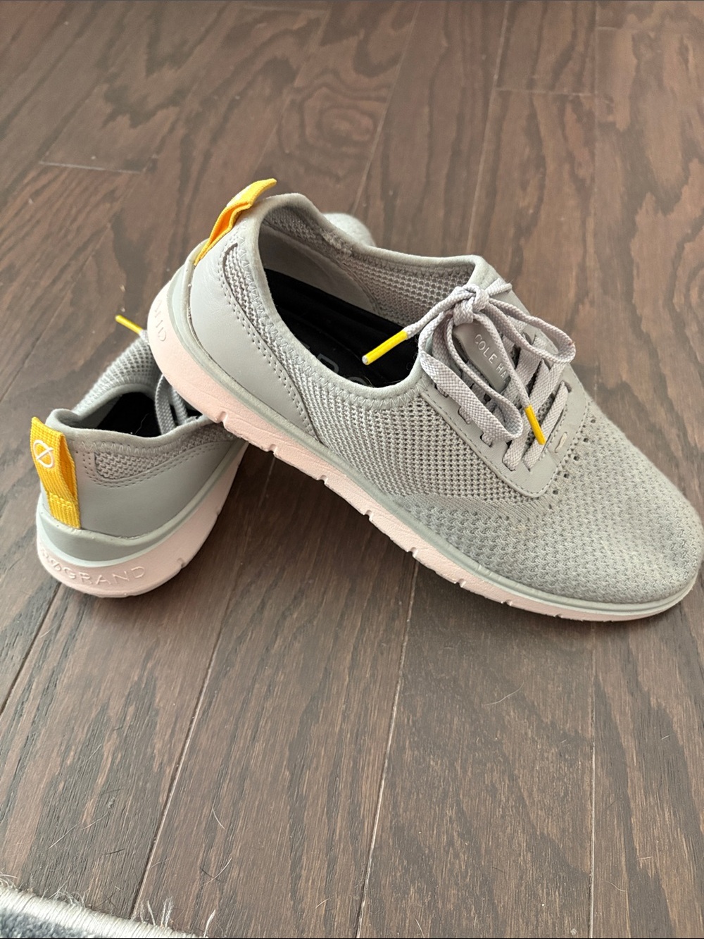 Cole Haan Light Gray Knit Sneakers with Yellow Accents